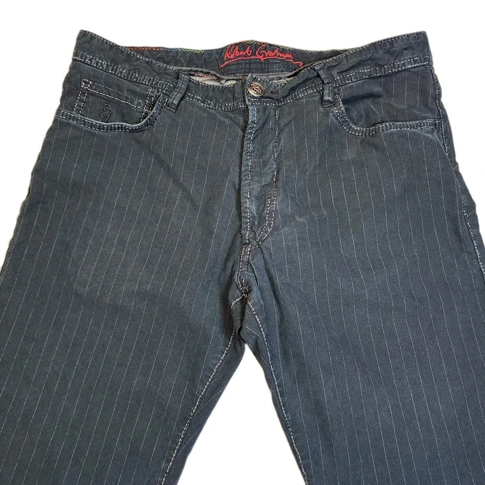 Robert Graham Jeans Mens 34x34 Black Pinstripe Straight Leg Designer Denim 34x33